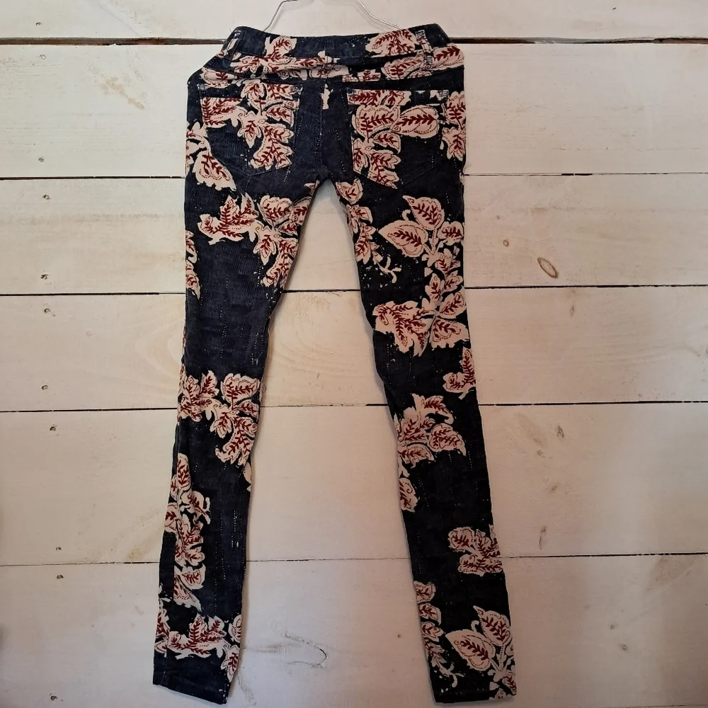 Free People Womens Blue White Red Floral Corduroy Skinny Pants Size 24